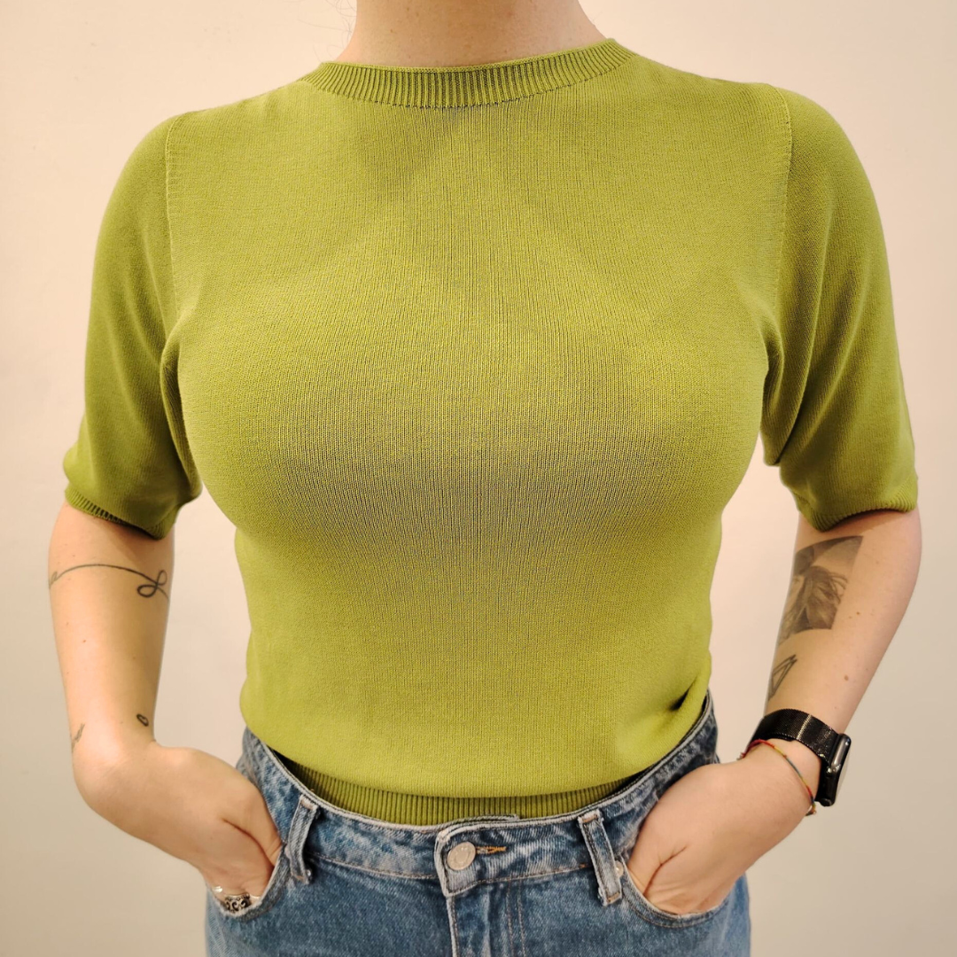 Maglia girocollo manica corta verde Kontatto