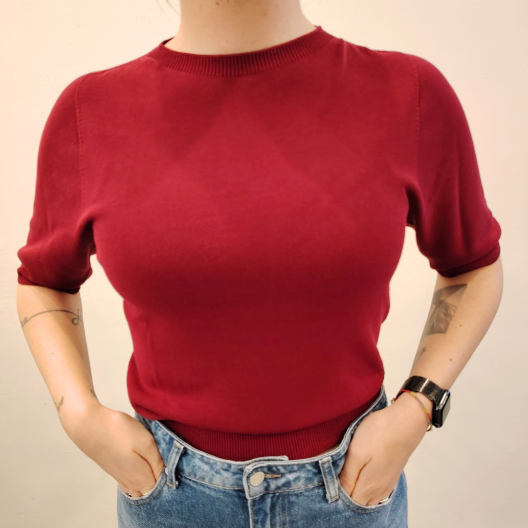 Maglia girocollo manica corta bordeaux Kontatto