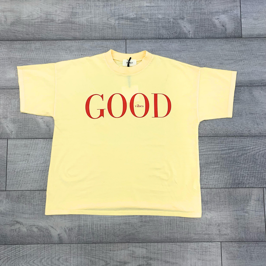 T-shirt over "Good vibes" blu Vicolo