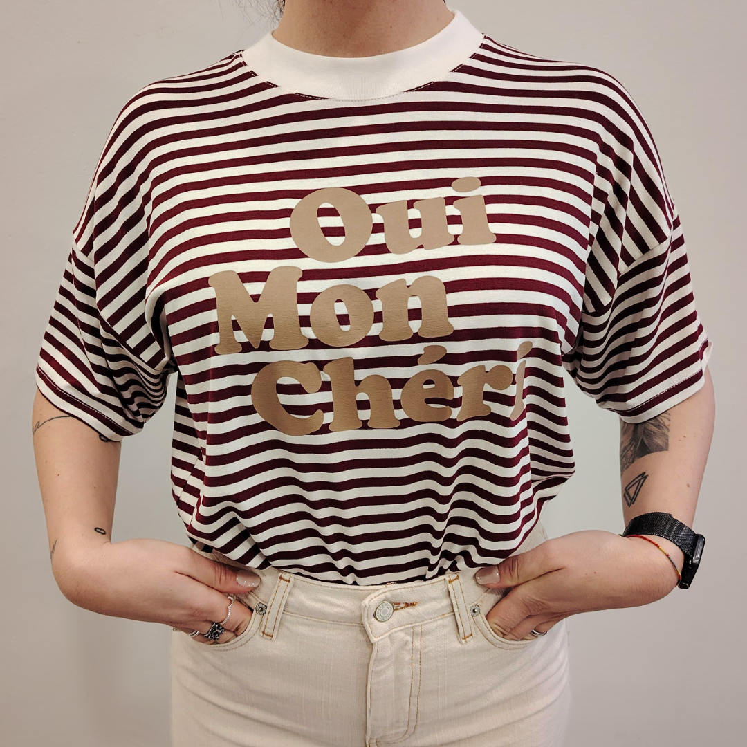 T-shirt a righe con scritta oro Vicolo